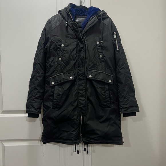 Nicole Benisti Black Brera Leather Trim Fur Accent Down Coat Size M $1,800 - Picture 2 of 16